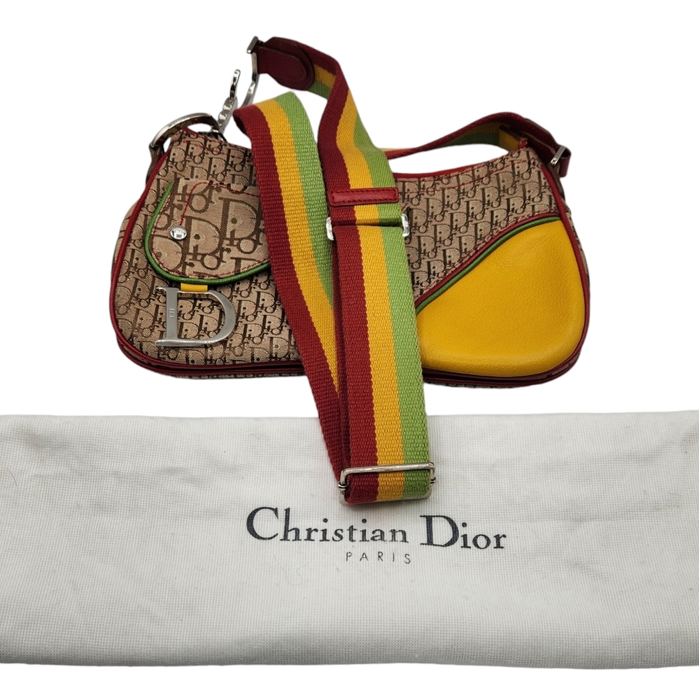 Pre-loved Vintage Christian Dior Rasta-Color Trotter Saddle Shoulder Bag - Picture 1 of 11